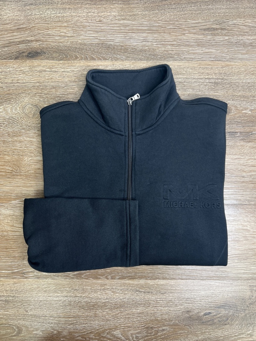 Michael Kors Black Quarter Zip Pullover Sweatshirt Medium Classic Minimalist